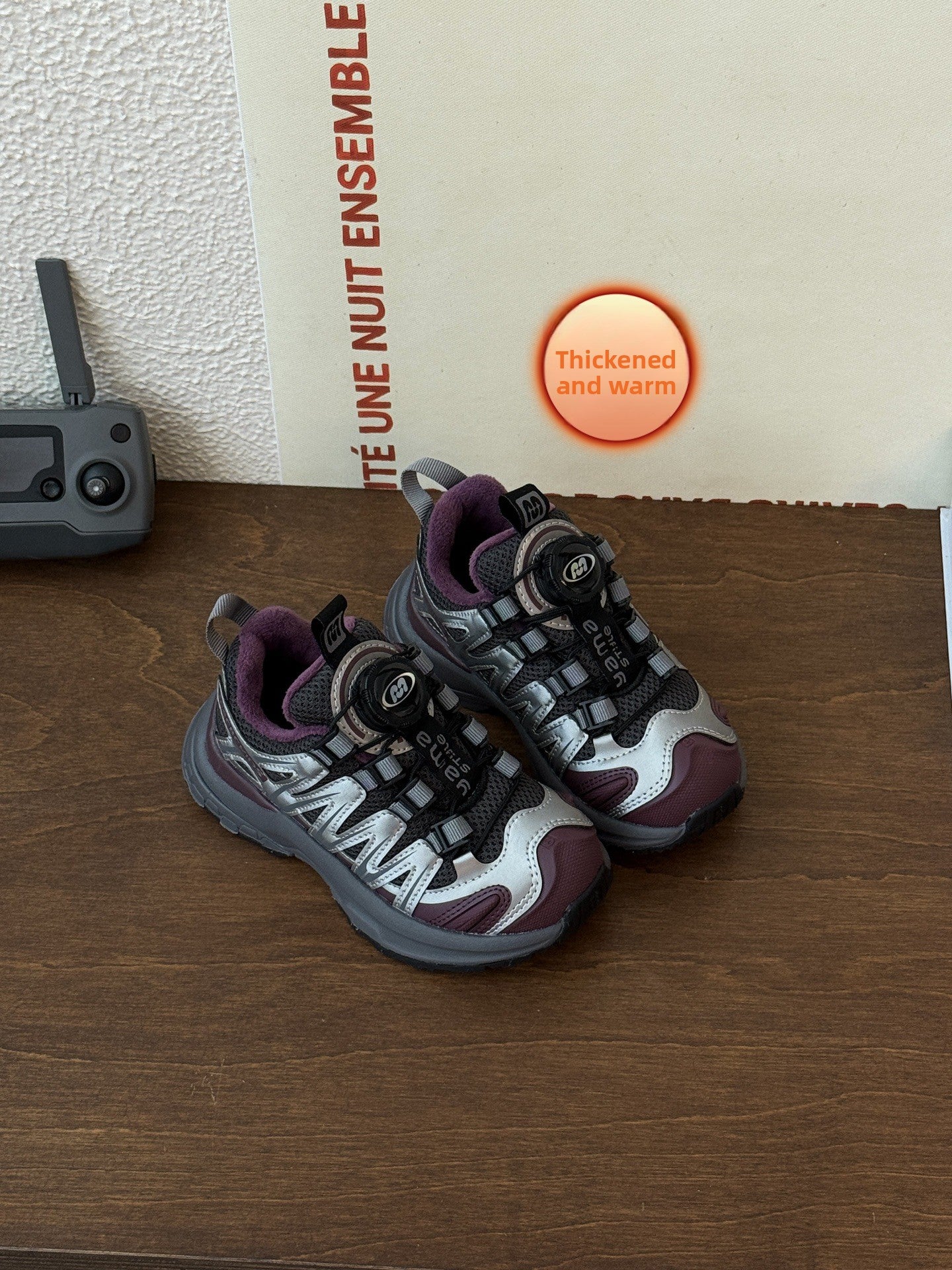 Kids Rotating Buckle Sneakers with Velvet Lining and Anti-Slip Sole