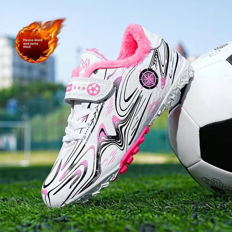 Youth Fleece-Lined Football Cleats with Anti-Slip Studded Outsole