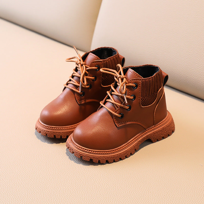 Waterproof Fleece-Lined Kids Lace-Up Boots with Lightweight Sole