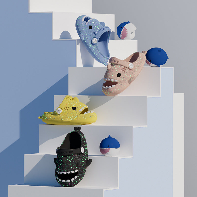 Kids Glow Shark EVA Slide Sandals with Breathable Anti-Slip Sole