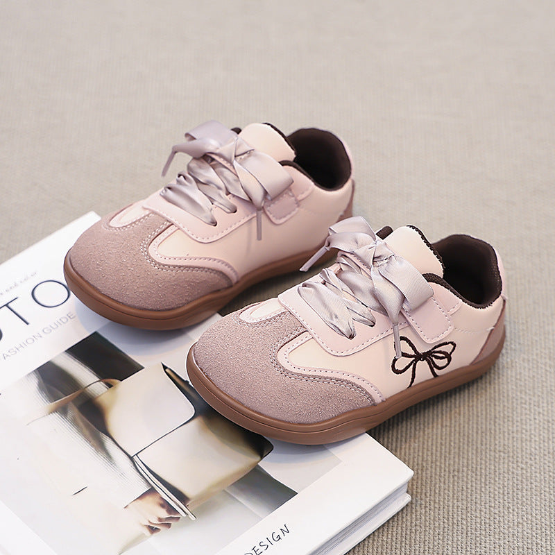 Kids Suede Lace-Up Sneakers with Hand-Drawn Details and Grip Sole