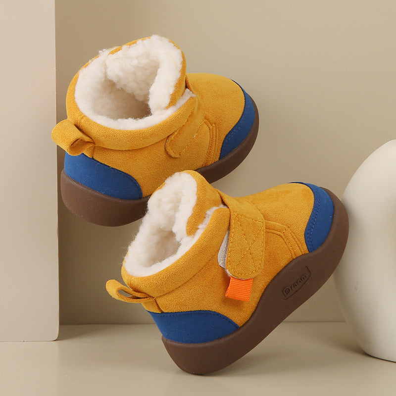 Suede Fleece-Lined Kids Snow Boots with Soft Sole and TPR Grip