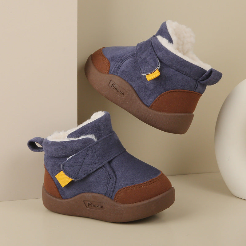 Suede Fleece-Lined Kids Snow Boots with Soft Sole and TPR Grip
