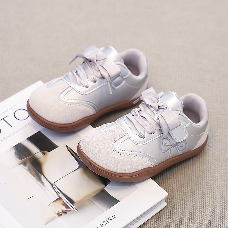 Kids Suede Lace-Up Sneakers with Hand-Drawn Details and Grip Sole