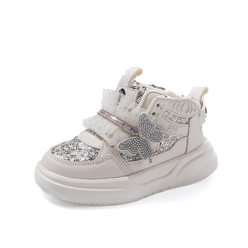 Kids Sequin Bow Shoes with Velcro Closure and Anti-Slip TPR Sole