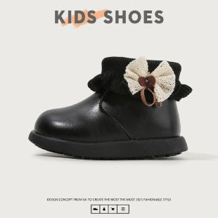Fleece-Lined Toddler Ankle Boots with Lace and Rubber Sole