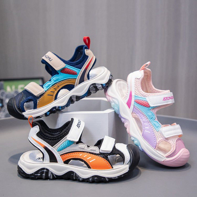 Kids Closed-Toe Velcro Sandals with Soft Bottom and Non-Slip Sole