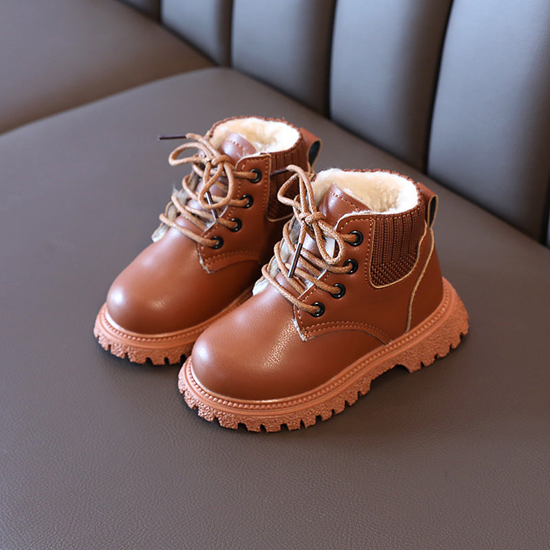 Waterproof Fleece-Lined Kids Lace-Up Boots with Lightweight Sole