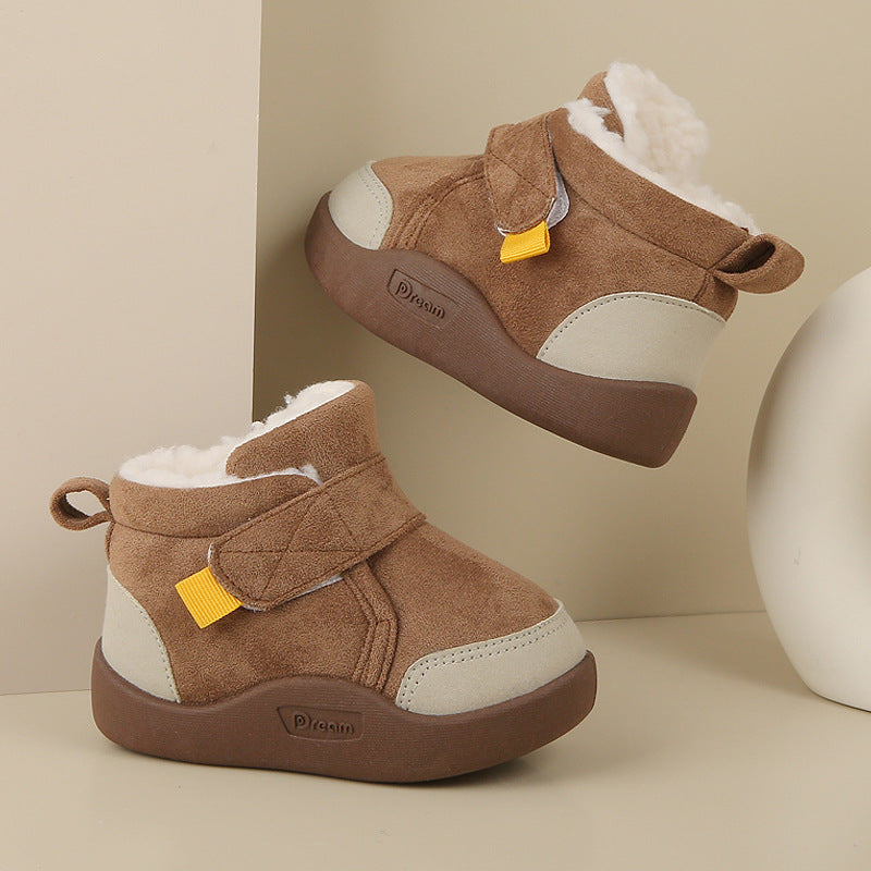 Suede Fleece-Lined Kids Snow Boots with Soft Sole and TPR Grip