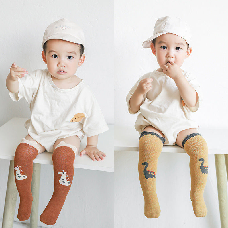 Knee-High Baby Anti-Slip Cotton Floor Socks with Seamless Toe
