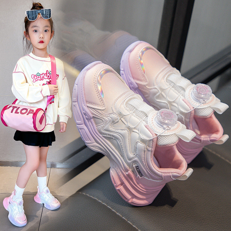 Kids Gradient Swivel Buckle Sneakers with Rubber Sole for All Seasons