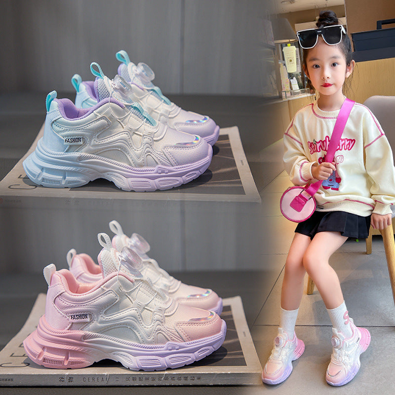 Kids Gradient Swivel Buckle Sneakers with Rubber Sole for All Seasons