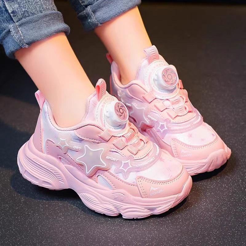 Kids Rotating Buckle Sneakers with Breathable Mesh and Grip Sole