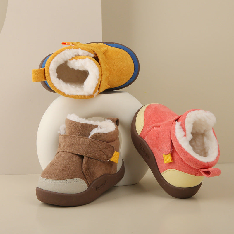 Suede Fleece-Lined Kids Snow Boots with Soft Sole and TPR Grip