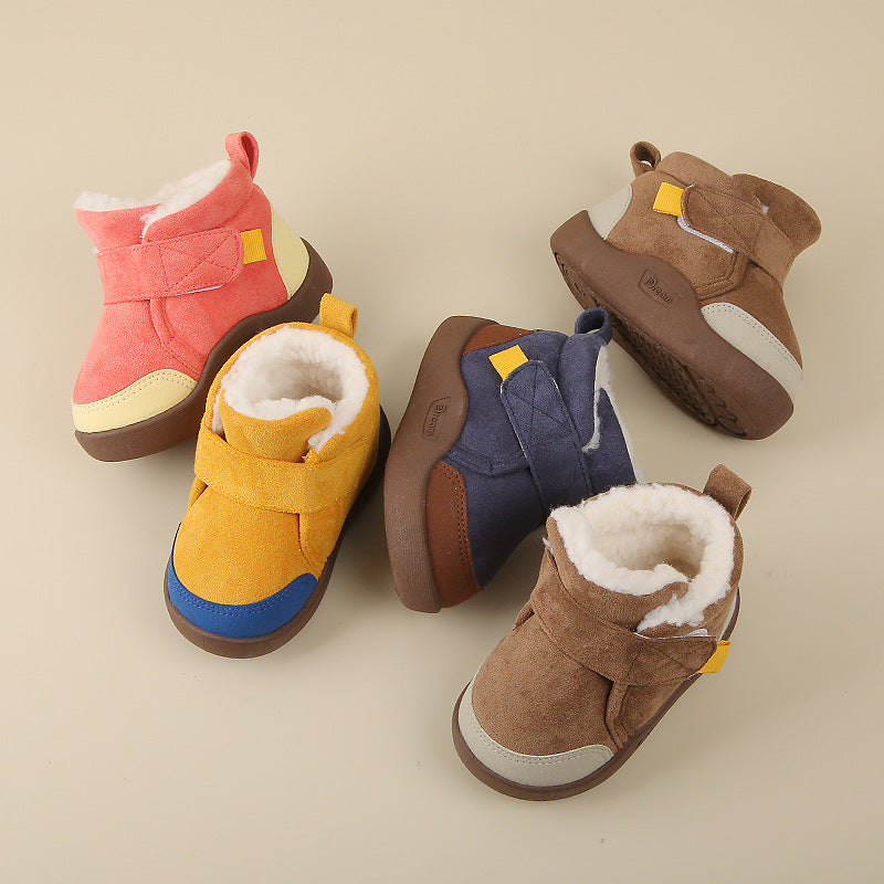 Suede Fleece-Lined Kids Snow Boots with Soft Sole and TPR Grip