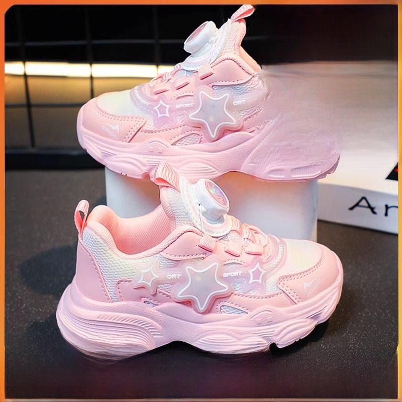 Kids Rotating Buckle Sneakers with Breathable Mesh and Grip Sole