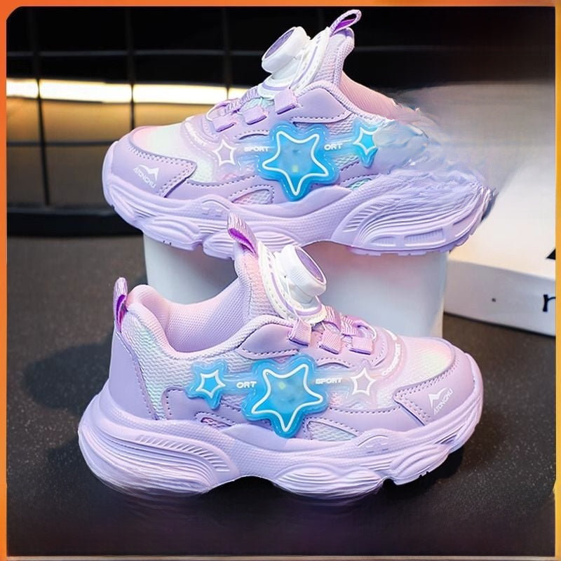 Kids Rotating Buckle Sneakers with Breathable Mesh and Grip Sole