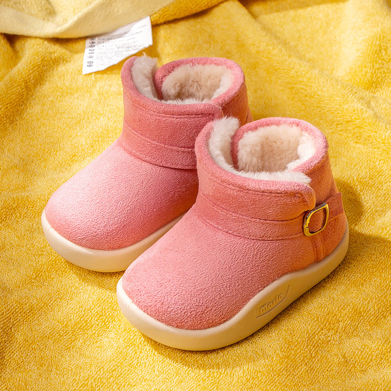 Fleece-Lined Suede Kids Ankle Boots for Winter Warmth and Comfort