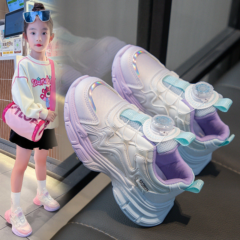 Kids Gradient Swivel Buckle Sneakers with Rubber Sole for All Seasons