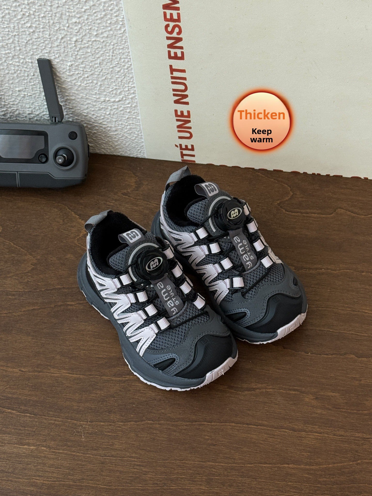 Kids Rotating Buckle Sneakers with Velvet Lining and Anti-Slip Sole