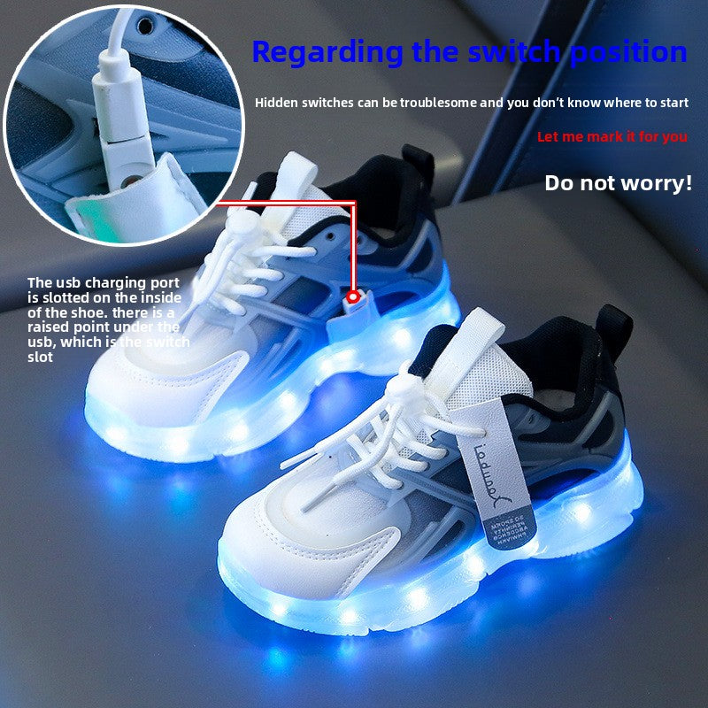 Kids Rechargeable LED Light-Up Sneakers with Durable Rubber Sole