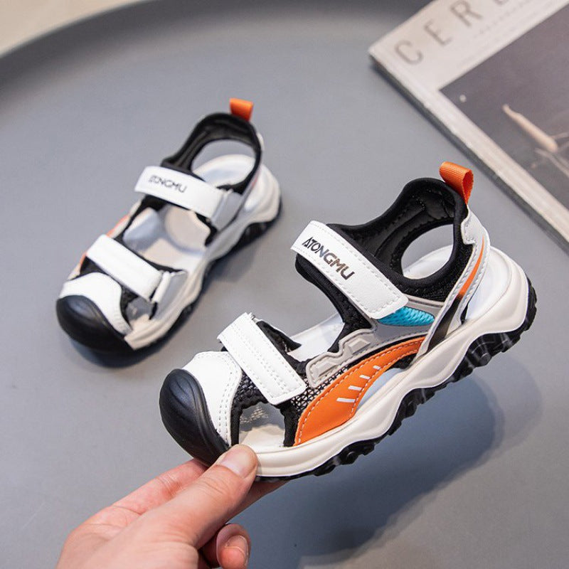 Kids Closed-Toe Velcro Sandals with Soft Bottom and Non-Slip Sole