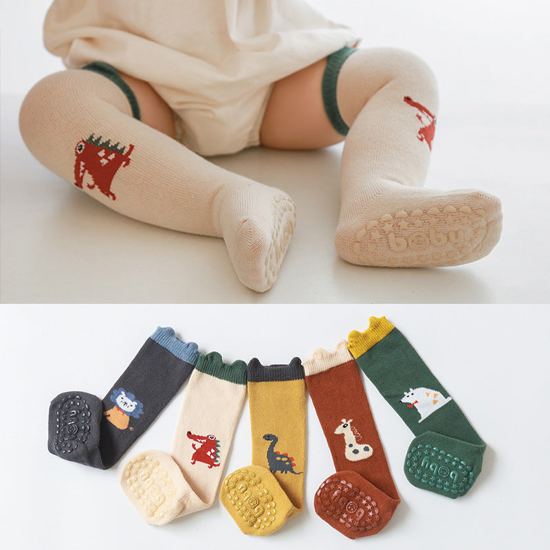 Knee-High Baby Anti-Slip Cotton Floor Socks with Seamless Toe
