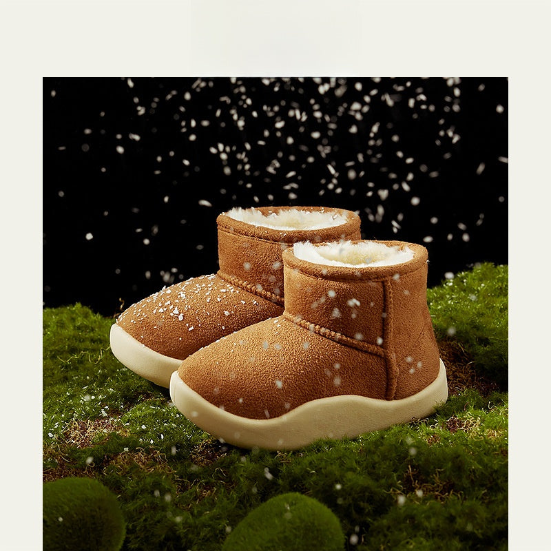 Fleece-Lined Suede Kids Ankle Boots for Winter Warmth and Comfort