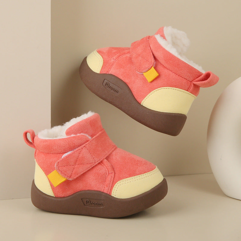 Suede Fleece-Lined Kids Snow Boots with Soft Sole and TPR Grip