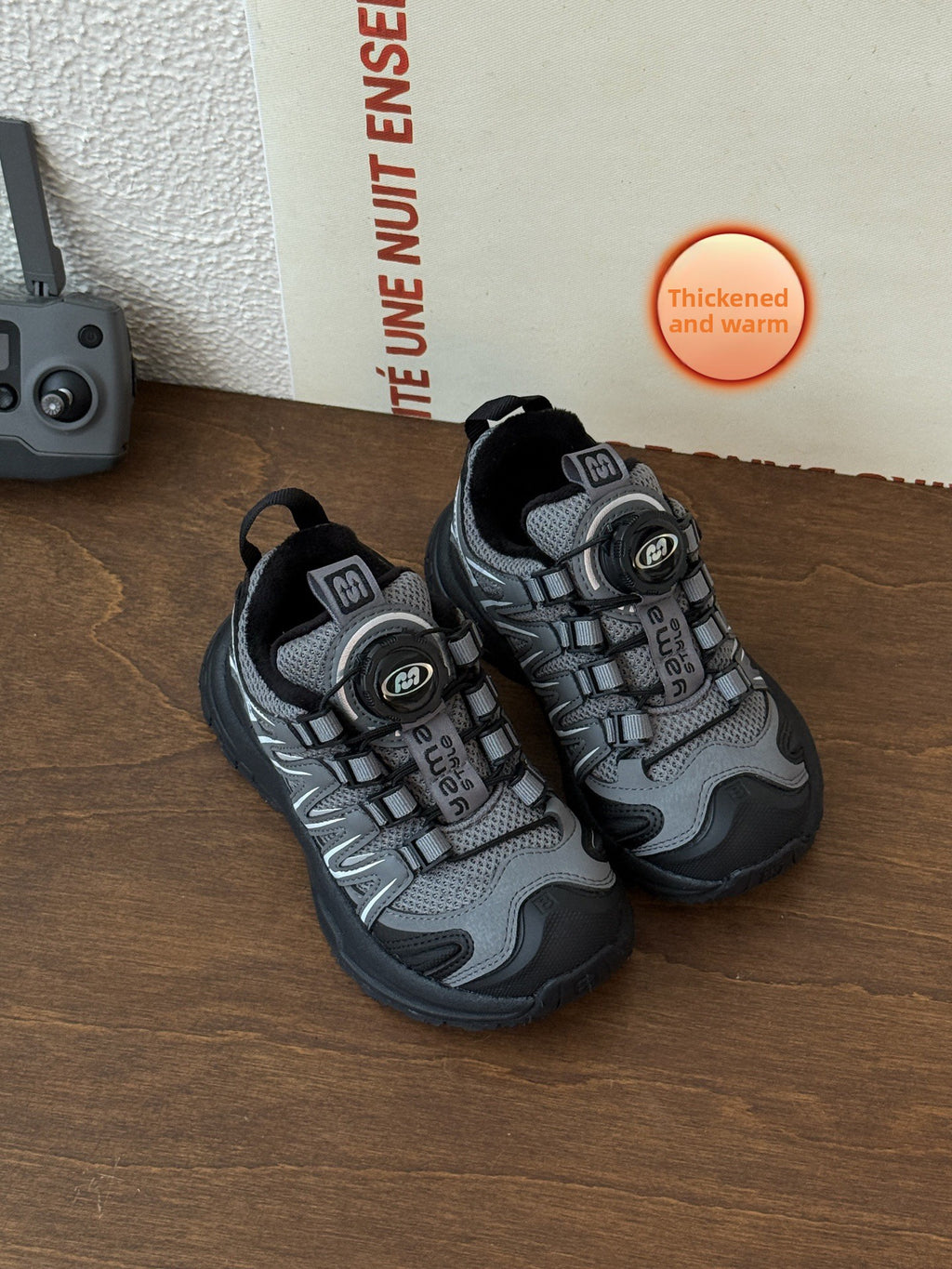 Kids Rotating Buckle Sneakers with Velvet Lining and Anti-Slip Sole