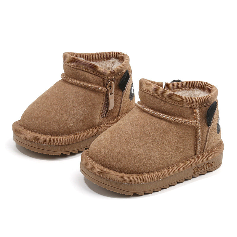 Suede Fleece-Lined Baby Snow Boots with Side Zipper and TPR Sole