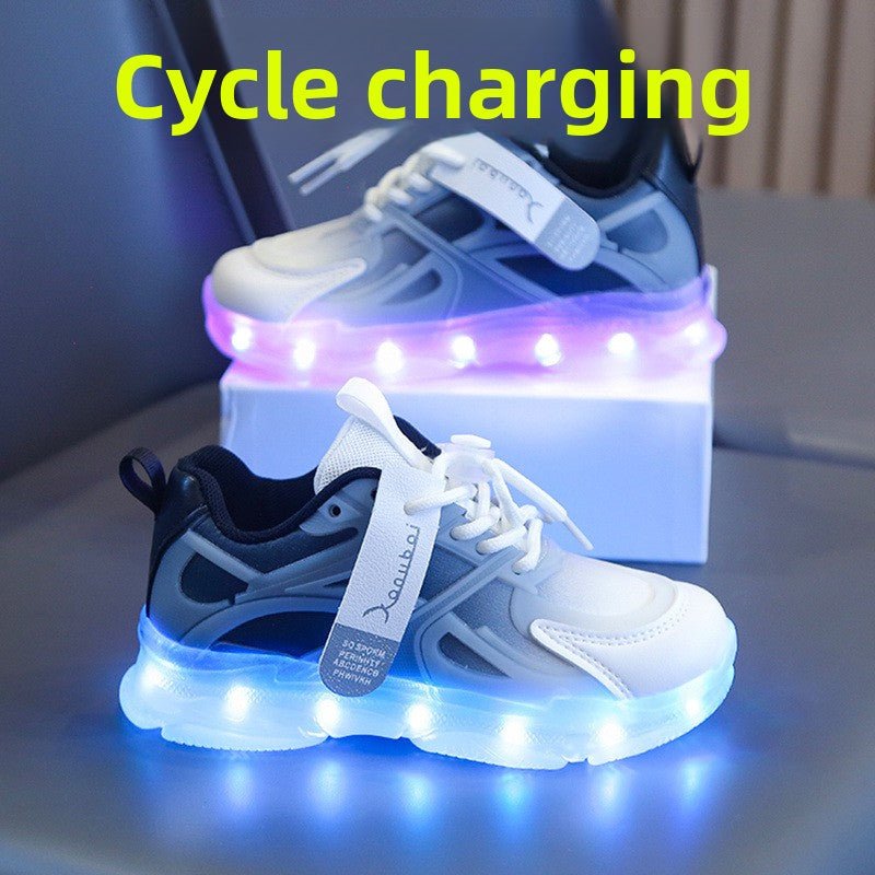 Kids Rechargeable LED Light-Up Sneakers with Durable Rubber Sole