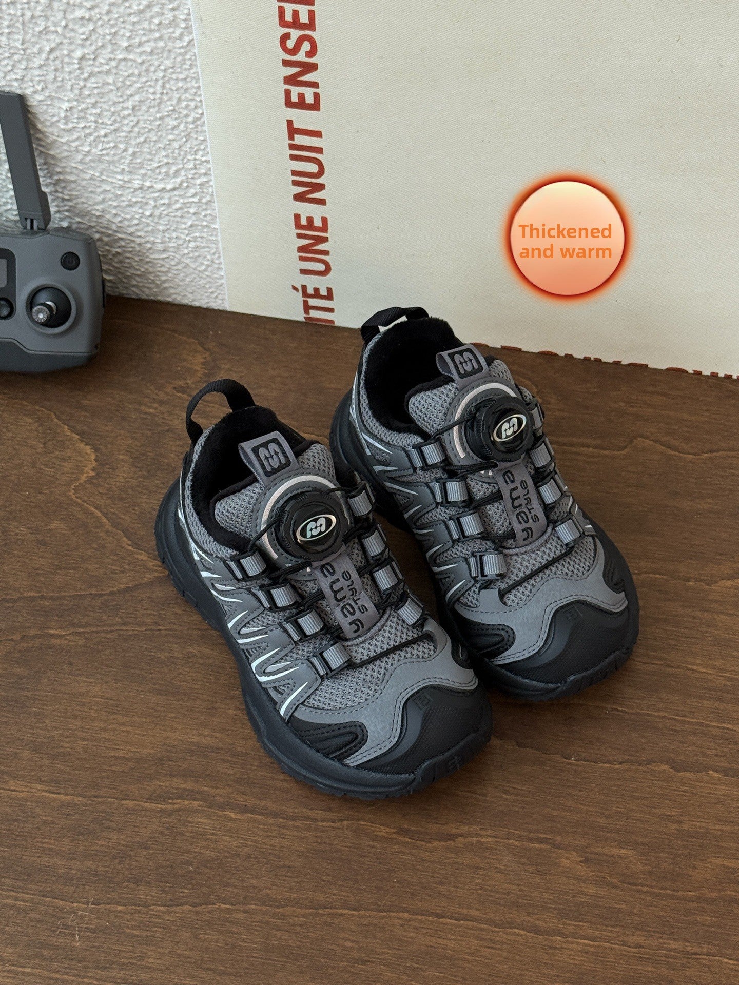 Kids Rotating Buckle Sneakers with Velvet Lining and Anti-Slip Sole