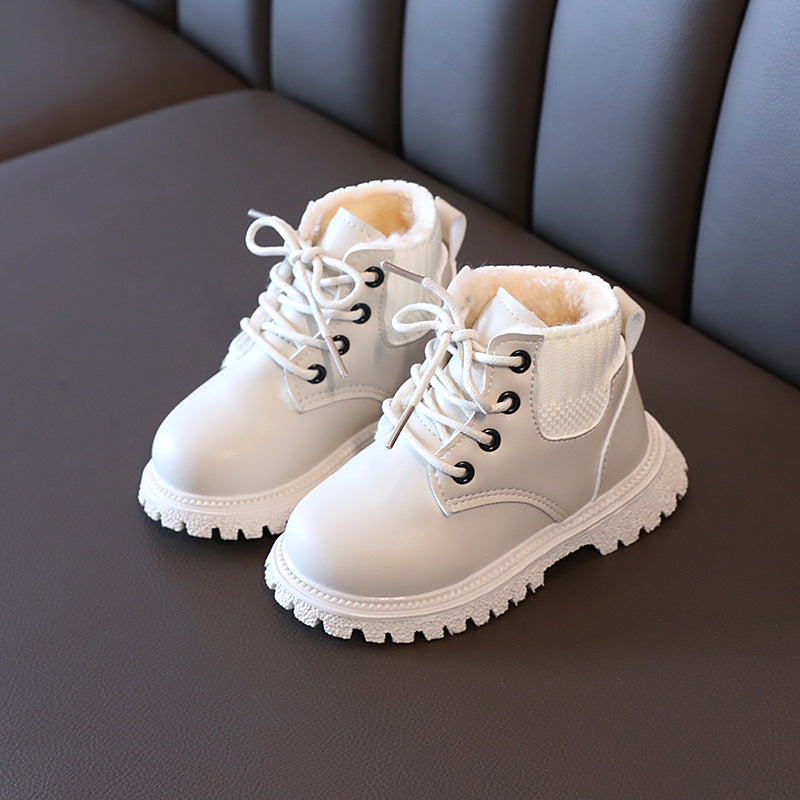 Waterproof Fleece-Lined Kids Lace-Up Boots with Lightweight Sole