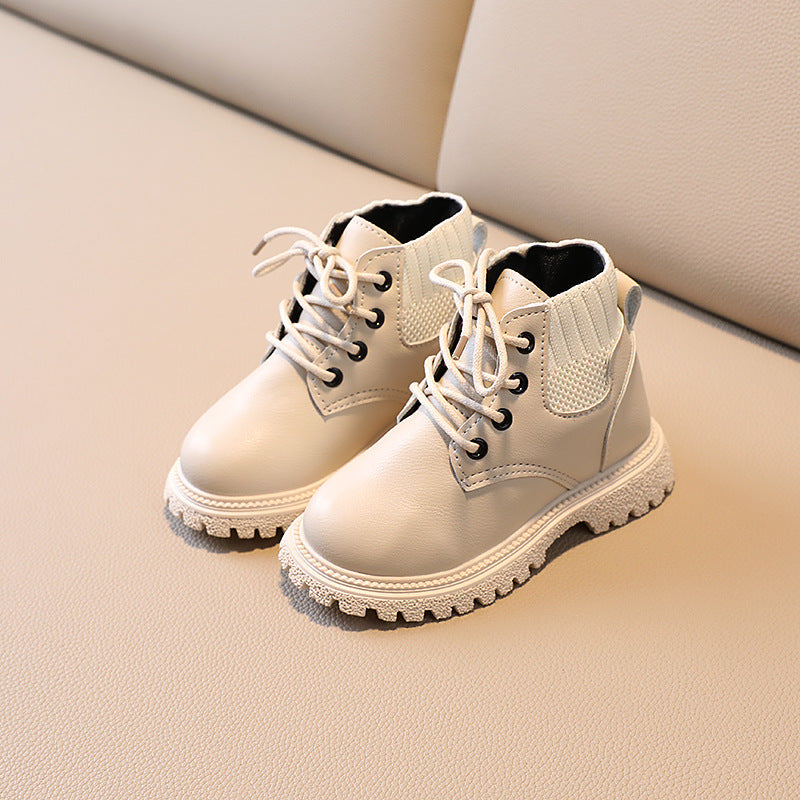 Waterproof Fleece-Lined Kids Lace-Up Boots with Lightweight Sole
