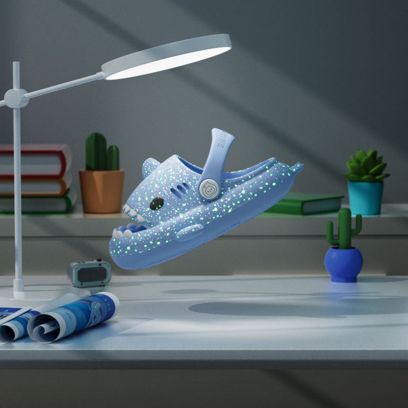Kids Glow Shark EVA Slide Sandals with Breathable Anti-Slip Sole