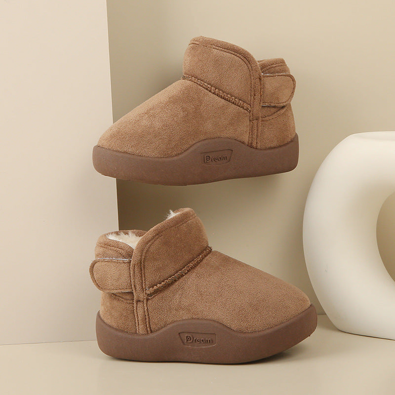 Suede Fleece-Lined Kids Snow Boots with Soft Sole and TPR Grip