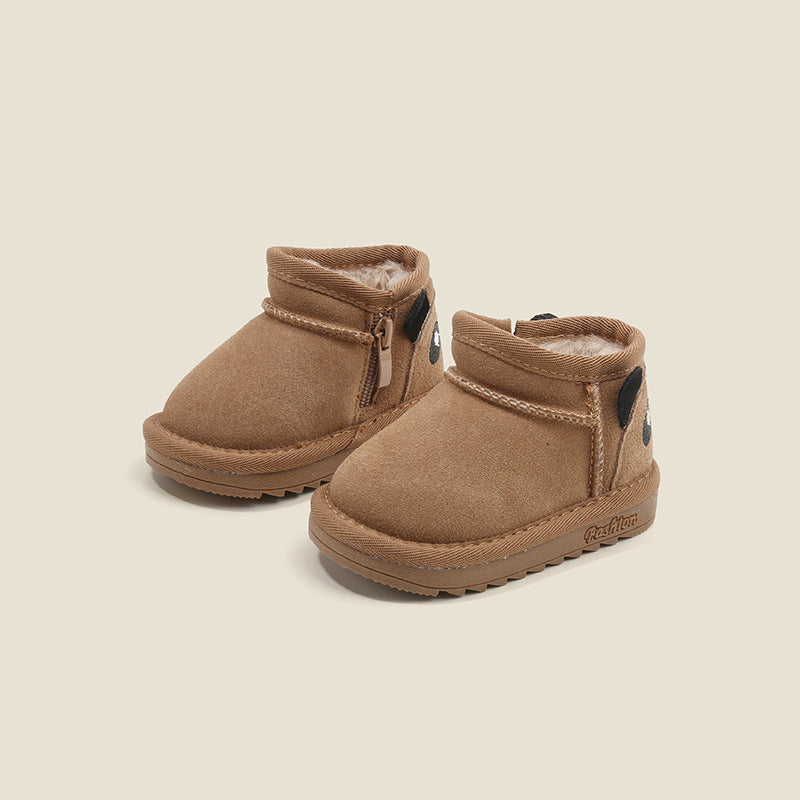 Suede Fleece-Lined Baby Snow Boots with Side Zipper and TPR Sole