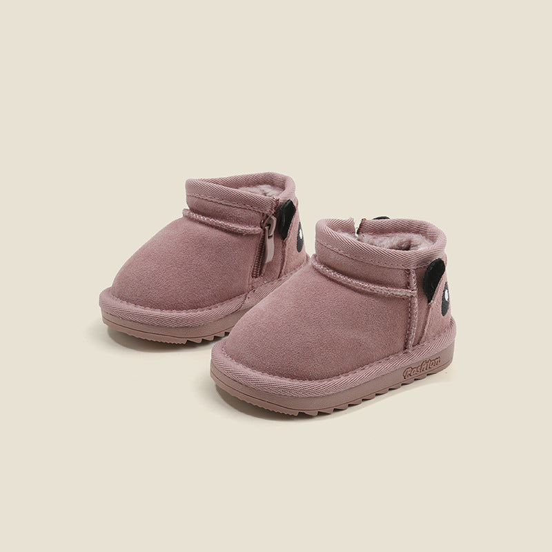 Suede Fleece-Lined Baby Snow Boots with Side Zipper and TPR Sole