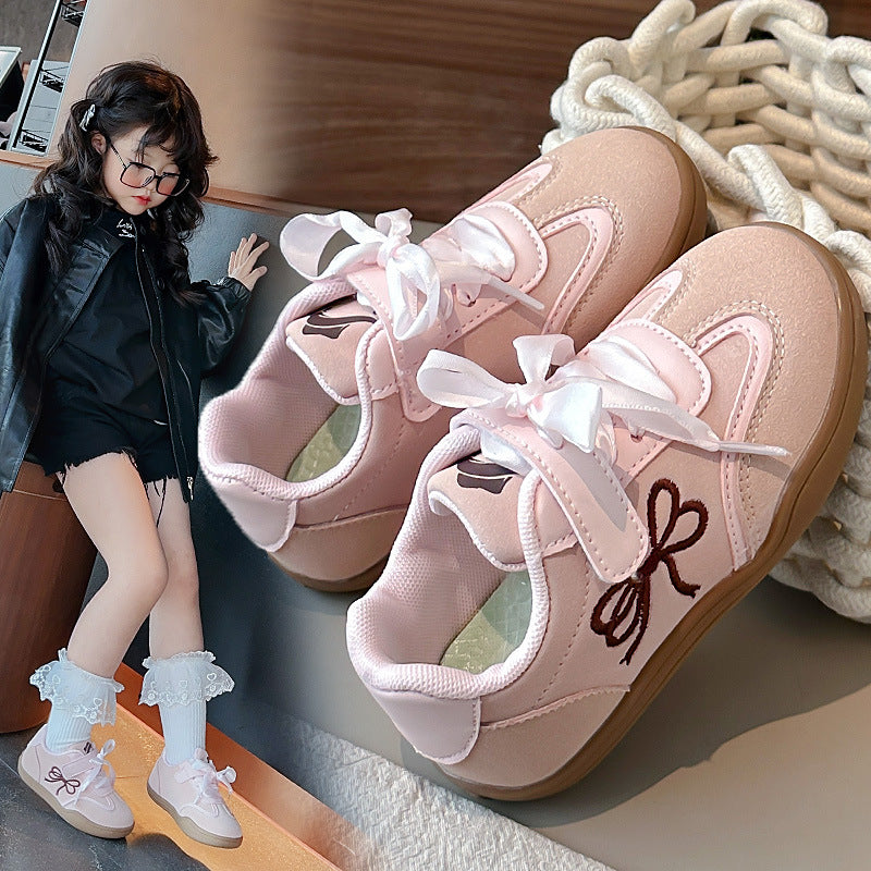 Kids Suede Lace-Up Sneakers with Hand-Drawn Details and Grip Sole