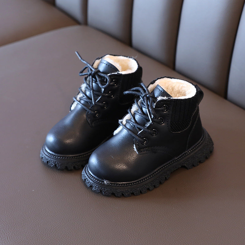 Waterproof Fleece-Lined Kids Lace-Up Boots with Lightweight Sole