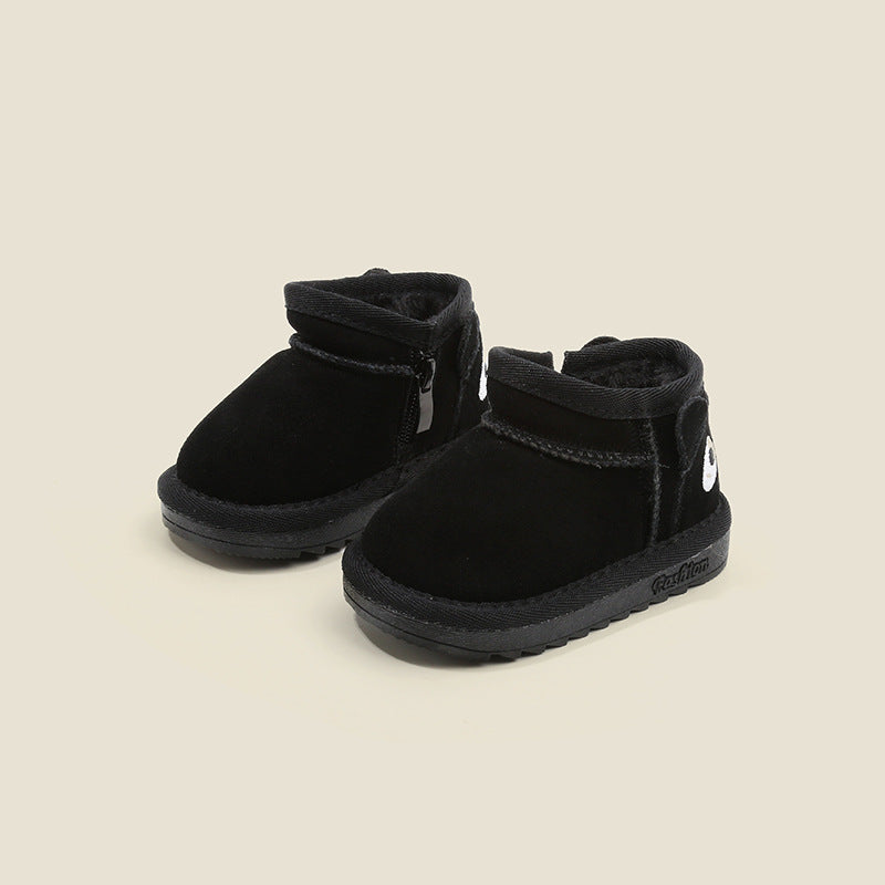 Suede Fleece-Lined Baby Snow Boots with Side Zipper and TPR Sole
