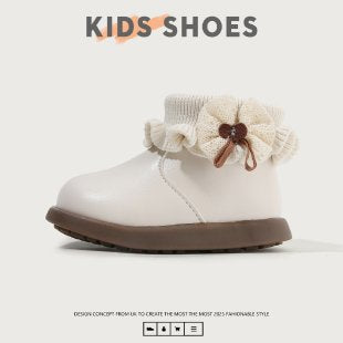 Fleece-Lined Toddler Ankle Boots with Lace and Rubber Sole