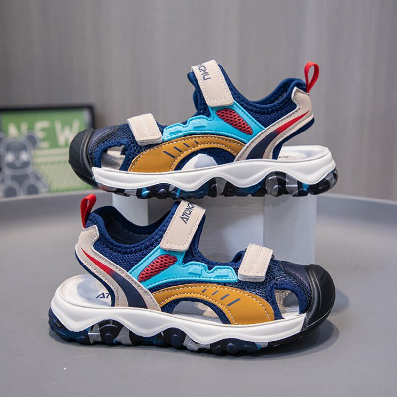 Kids Closed-Toe Velcro Sandals with Soft Bottom and Non-Slip Sole