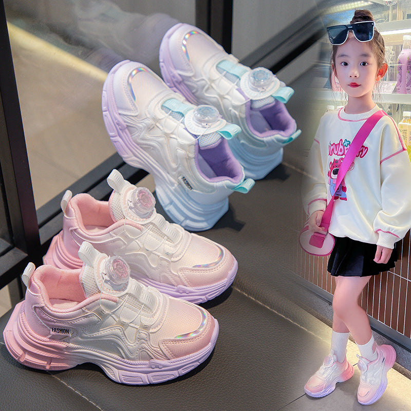 Kids Gradient Swivel Buckle Sneakers with Rubber Sole for All Seasons