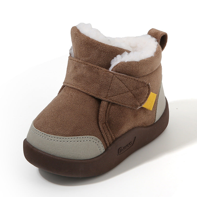 Suede Fleece-Lined Kids Snow Boots with Soft Sole and TPR Grip