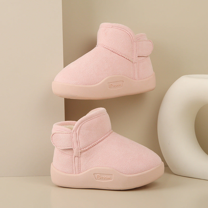 Suede Fleece-Lined Kids Snow Boots with Soft Sole and TPR Grip