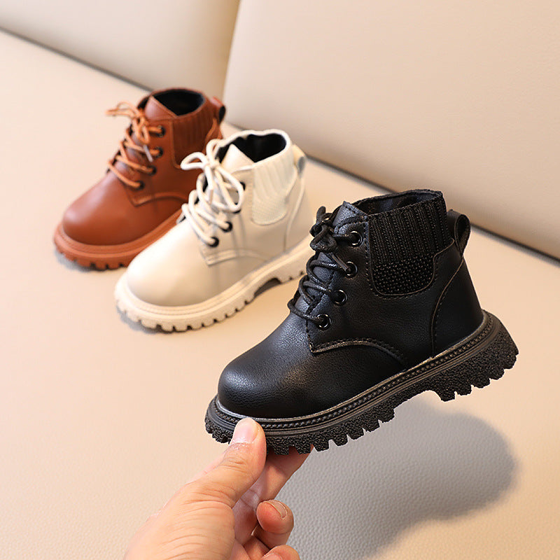 Waterproof Fleece-Lined Kids Lace-Up Boots with Lightweight Sole