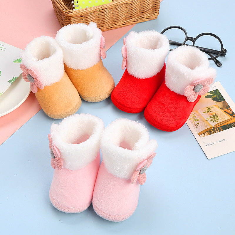 Fleece-Lined Baby Boots with Velcro and Anti-Slip EVA Sole